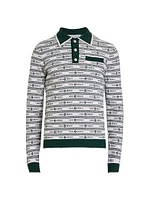 Venus As A Boy Logo Wool Long-Sleeve Polo Shirt