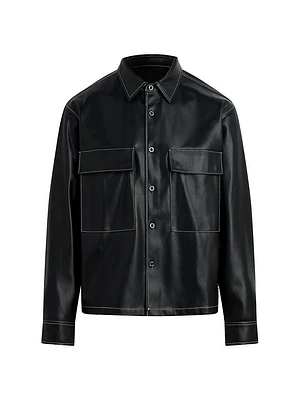 Faux Leather Shirt Jacket