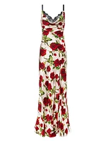 Venice Floral Silk Cowlneck Gown