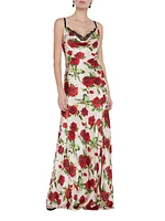 Venice Floral Silk Cowlneck Gown