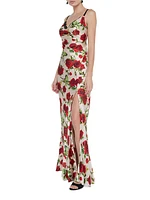 Venice Floral Silk Cowlneck Gown