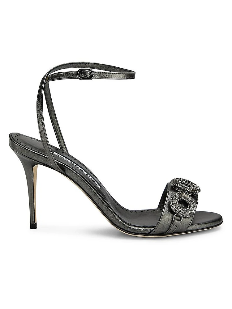 Alvisa Crystal-Embellished Metallic Leather Sandals
