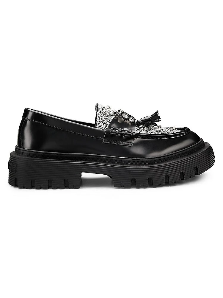 Crystal-Embellished Leather Loafers