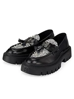 Crystal-Embellished Leather Loafers