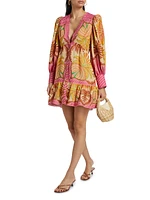 Palm Scarf Long-Sleeve Minidress