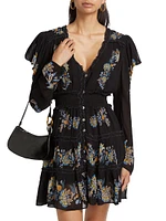 Floral-Embroidered Long-Sleeve Minidress