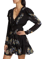 Floral-Embroidered Long-Sleeve Minidress