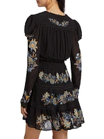 Floral-Embroidered Long-Sleeve Minidress