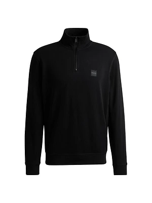 Cotton-Terry Zip-Neck Sweatshirt with Logo Patch