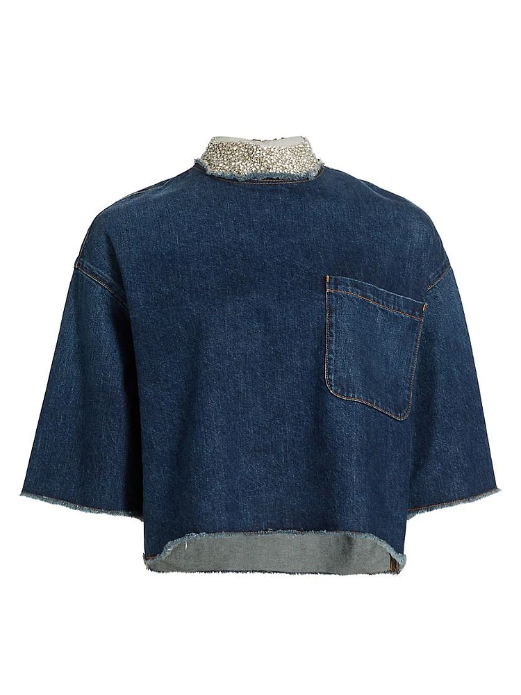 Ex T Crystal Collar Denim Top