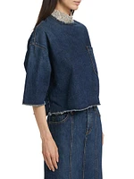 Ex T Crystal Collar Denim Top