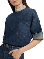 Ex T Crystal Collar Denim Top