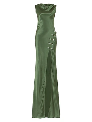 Priscilla Satin Open-Back Gown