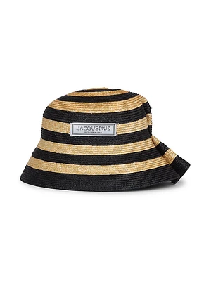 Vela Striped Raffia Bucket Hat