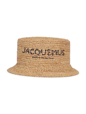 Pesco Logo Raffia Straw Bucket Hat