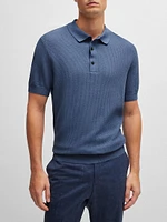 Regular-Fit Polo Sweater with Mixed Structures