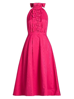 Tahlia Watermark Taffeta Halter Midi Cocktail Dress