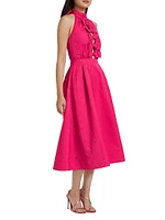 Tahlia Watermark Taffeta Halter Midi Cocktail Dress