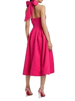 Tahlia Watermark Taffeta Halter Midi Cocktail Dress