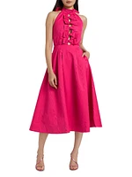 Tahlia Watermark Taffeta Halter Midi Cocktail Dress