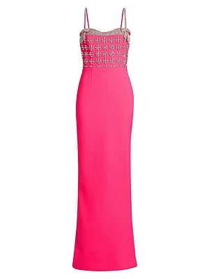 Rina Diamanté Crêpe Column Gown