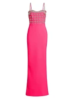 Rina Diamanté Crêpe Column Gown