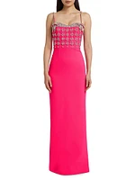 Rina Diamanté Crêpe Column Gown