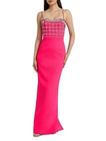 Rina Diamanté Crêpe Column Gown