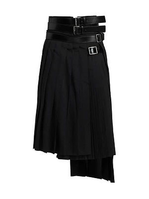 Belted Wool-Blend Asymmetric Midi-Skirt