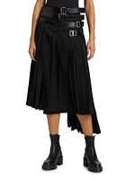 Belted Wool-Blend Asymmetric Midi-Skirt