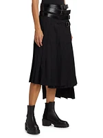 Belted Wool-Blend Asymmetric Midi-Skirt