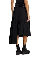 Belted Wool-Blend Asymmetric Midi-Skirt