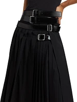 Belted Wool-Blend Asymmetric Midi-Skirt