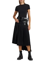 Belted Wool-Blend Asymmetric Midi-Skirt