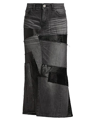 Pieced Denim Midi Skirt