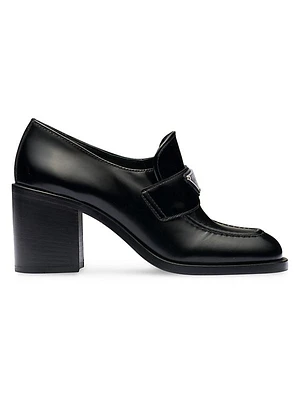 Brushed Leather High Heel Loafers