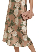 Aviva Floral Stretch Silk Midi-Skirt