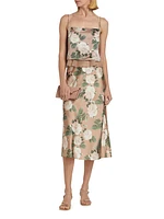 Aviva Floral Stretch Silk Midi-Skirt