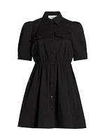 Lincoln Twill Puff-Sleeve A-Line Minidress