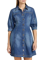 Barb Cotton Denim Puff-Sleeve Minidress