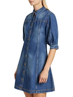 Barb Cotton Denim Puff-Sleeve Minidress