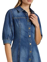 Barb Cotton Denim Puff-Sleeve Minidress