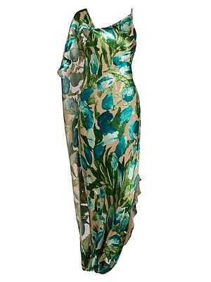 Iker Floral Cape-Shoulder Dress