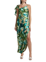 Iker Floral Cape-Shoulder Dress