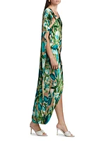 Iker Floral Cape-Shoulder Dress