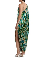 Iker Floral Cape-Shoulder Dress