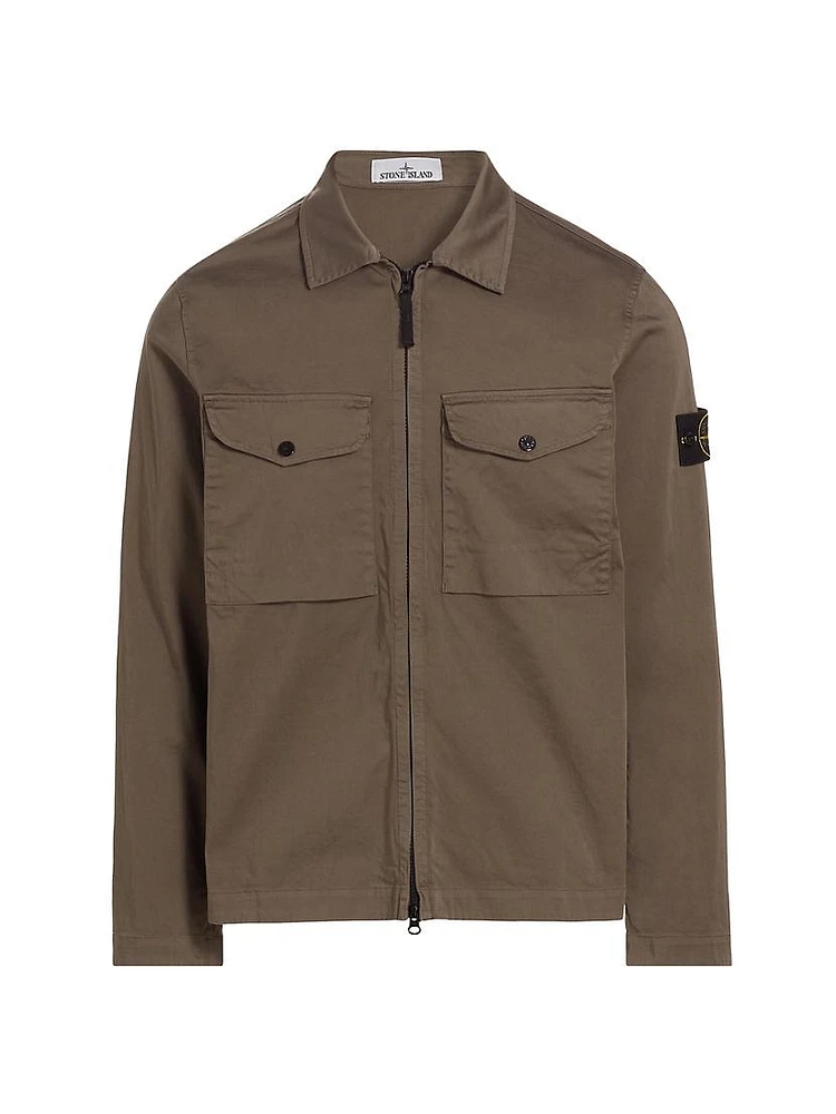 Stretch-Cotton Zip-Front Overshirt