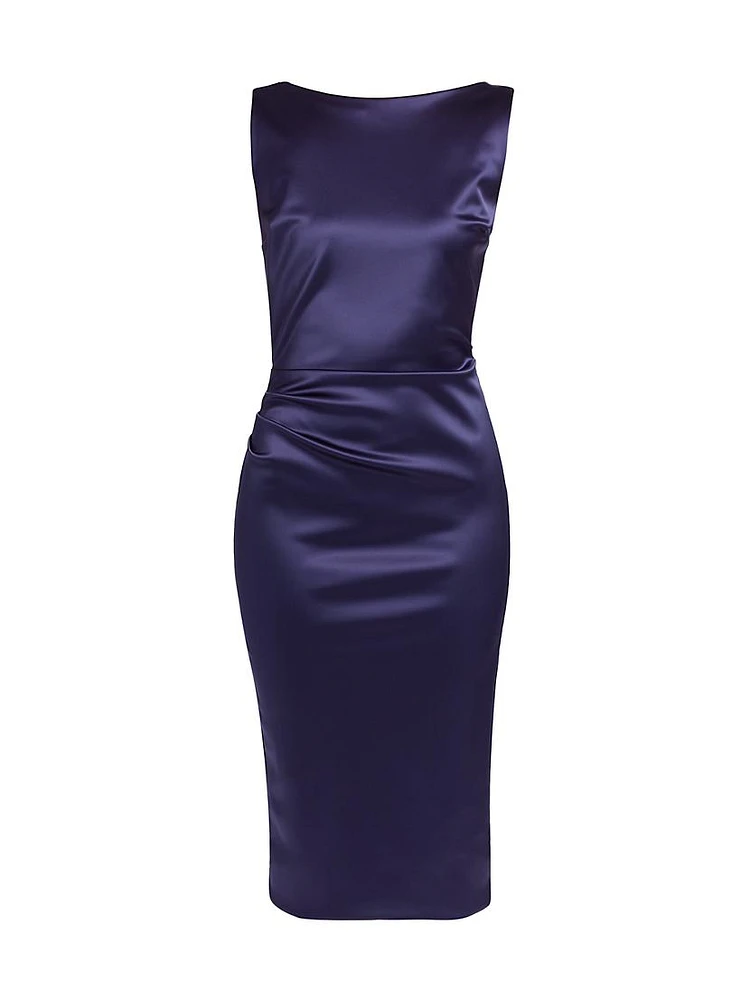 Ajour Satin Boatneck Midi-Dress