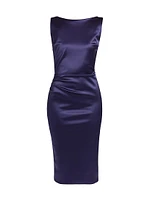 Ajour Satin Boatneck Midi-Dress