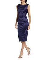 Ajour Satin Boatneck Midi-Dress